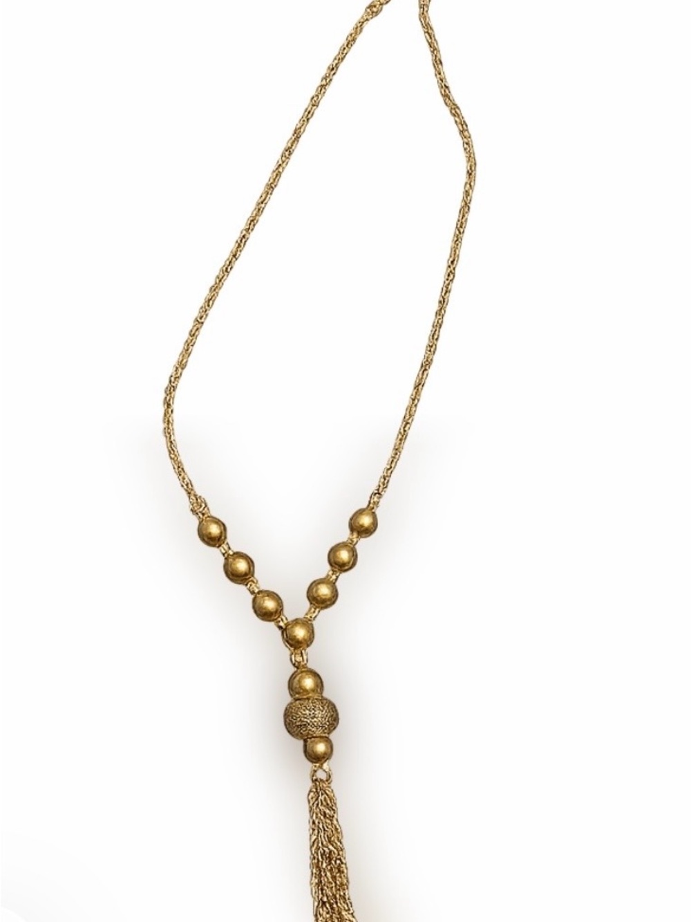Gold Beaded Tassel Pendant Necklace - Women's Jewelry